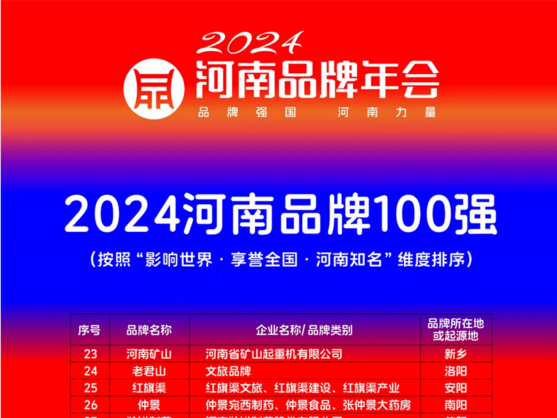 穩(wěn)居百強，行業(yè)引 領｜河南礦山榮登“河南品牌100強”榜單